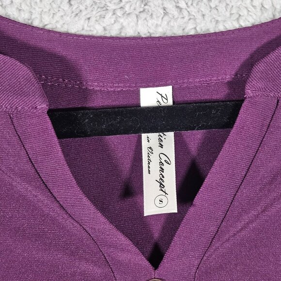 Perseption Conception Purple Ruched 3/4 Sleeve Womens Top With Button Accents S - Picture 8 of 12